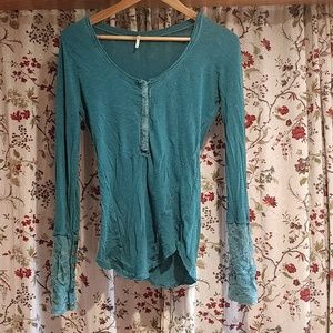 Free People Lace sleeve Henley